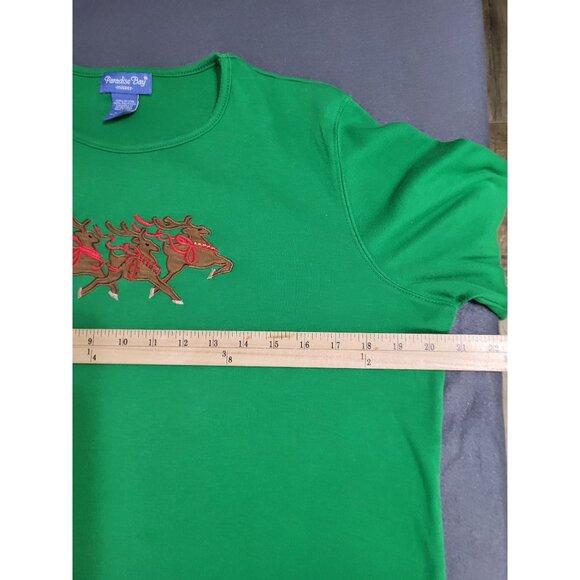 Paradise Bay Misses Size LG Christmas Holiday Reindeer Long Sleeve Shirt Green - Picture 9 of 11